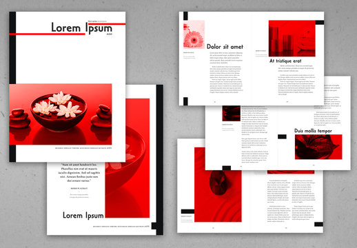 Minimalist Magazine Layout with Red and Black Accents