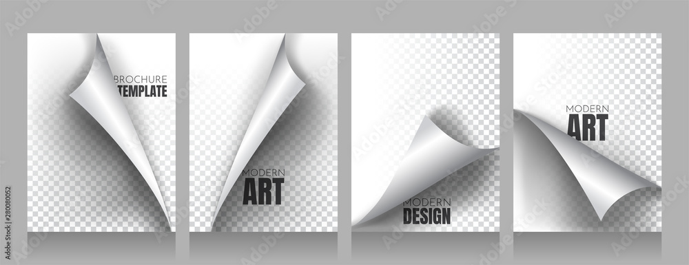 Poster set of a4 format sheets with curved corners. vector illustration. templates with shadows. foil. glos