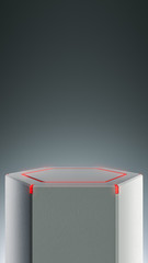Elegant Blank product stand with light and glow. Hexagon platform for design. Pedestal for display. Futuristic concept background. 3D rendering