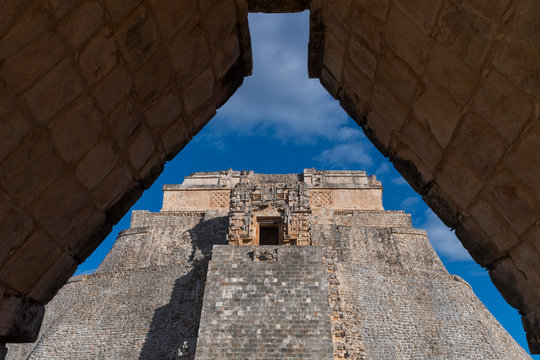 Partial view of Pyramind of the Magician in Uxmal, Yucatan, Mexico