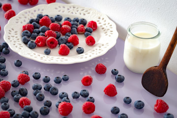 Seasonal fruits, blueberry and raspberry