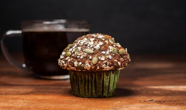 Close-up of muffine and coffee