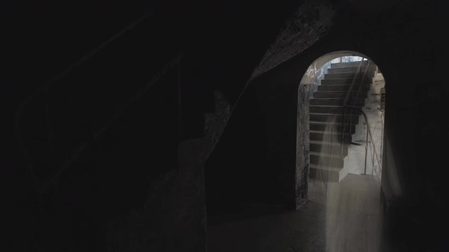 A ghost of a woman wanders the stairs of an old abandoned building.