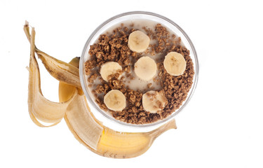 Bowl of granola and Bananas