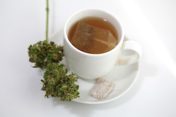 hemp tea .  medical cannabis leaf