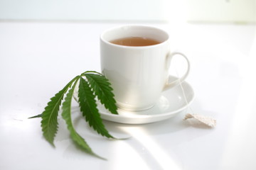 hemp tea .  medical cannabis leaf