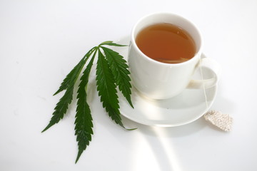 hemp tea .  medical cannabis leaf