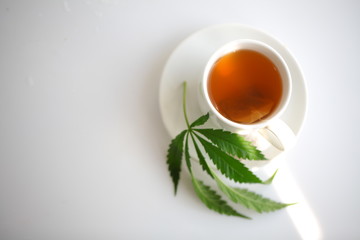 hemp tea .  medical cannabis leaf