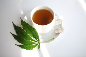 hemp tea .  medical cannabis leaf
