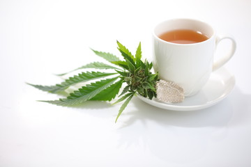 hemp tea .  medical cannabis leaf