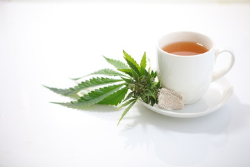 hemp tea .  medical cannabis leaf
