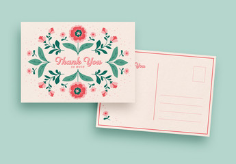 Thank You Card Layout with Floral Illustrations