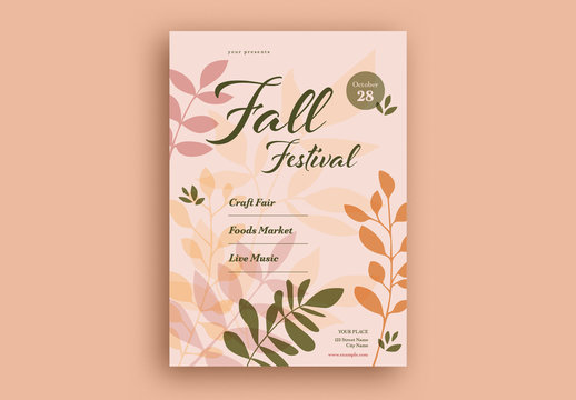 Fall Festival Flyer Layout with Leaf Illustrations