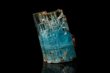 macro mineral stone aquamarine on a black background