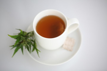 hemp tea .  medical cannabis leaf