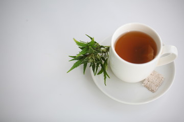 hemp tea .  medical cannabis leaf