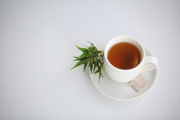 hemp tea .  medical cannabis leaf