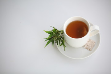 hemp tea .  medical cannabis leaf