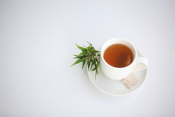 hemp tea .  medical cannabis leaf