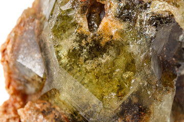 Macro stone Grossular mineral on white background