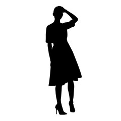 Vector black female silhouette of fashion woman isolated on white background