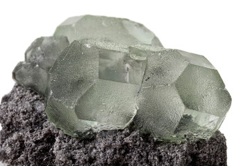Macro stone Fluorite mineral on white background