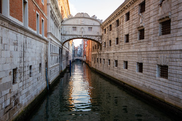 Bridge of Sighs over a Venice canal in Italy