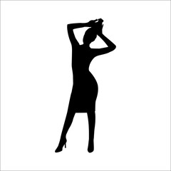 Naklejka na ściany i meble Trendy vector black female silhouette of fashion woman