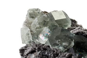 Macro stone Fluorite mineral on white background