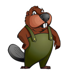 Cartoon beaver in overalls. Vector illustration. © Glot Furman