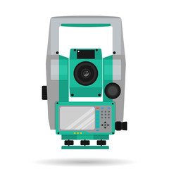 Geodetic tool for measuring – total station – isolated on a white background. Vector illustration.