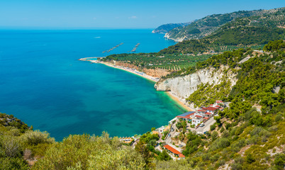 Fototapeta na wymiar Panoramic sight of the beautiful Gargano coastline. Apulia (Puglia), Italy.
