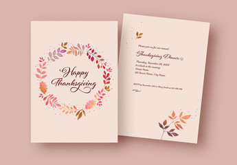 Thanksgiving Card Layout with Leaf Illustrations