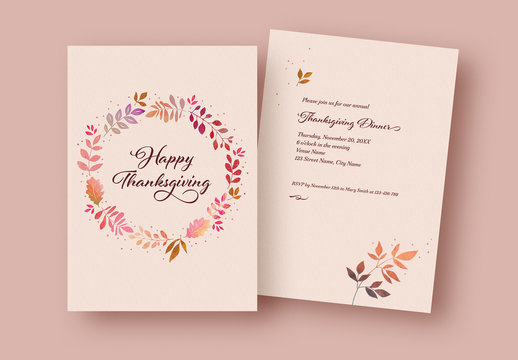 Thanksgiving Card Layout with Leaf Illustrations