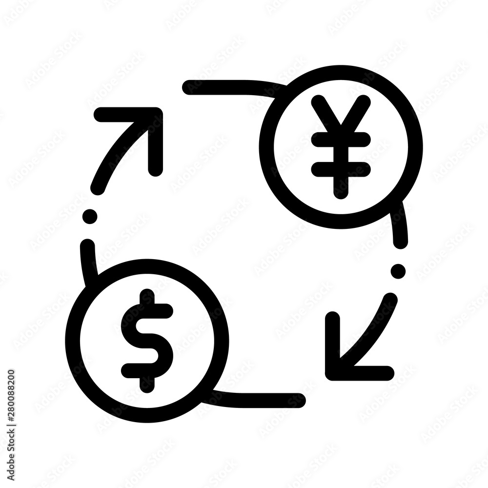 Sticker Currency Money Dollar Yen Vector Thin Line Icon. Online Money Transaction, Financial Internet Banking Payment Operation Linear Pictogram. Dollar Exchange Contour Illustration