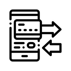Payment By Mobile Phone Vector Thin Line Icon. Online Money Transaction, Financial Internet Banking Payment Operation Linear Pictogram. Card In Smartphone Currency Exchange Contour Illustration