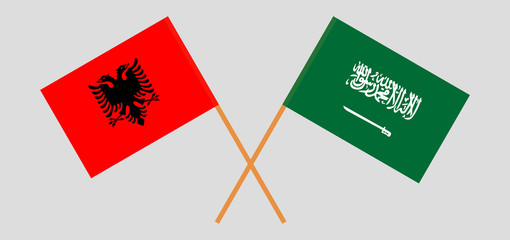 Albania and the Kingdom of Saudi Arabia. Crossed Albanian and KSA flags