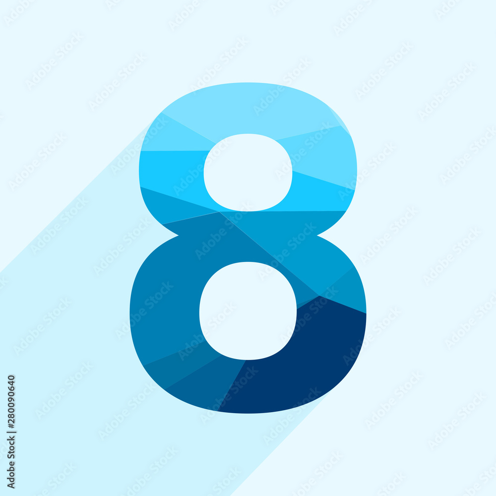 Aufkleber blue vector polygon eight number font with long shadow. low poly illustration of flat design..