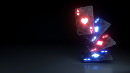 4 Aces Cards Gambling Concept Isolated On The Black Background - 3D Illustration