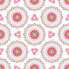 Colorful ethnic mandala pattern. Seamless vector ornamental floral background