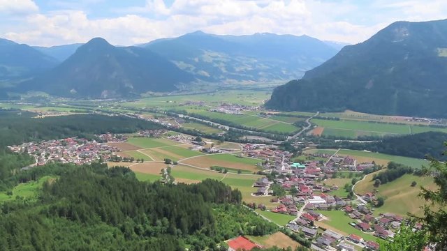 Aerial view above Inntal Valley and begin of Zillertal Valley in Tirol Austria.