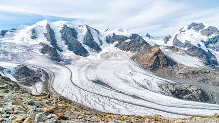 Foto auf Acrylglas View for Morteratsch Glacier and panorama of Piz Berinia and Piz Palu in Switzerland. Swiss Alps. © ryszard filipowicz