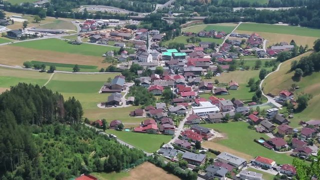 Aerial view above Inntal Valley and begin of Zillertal Valley in Tirol Austria.