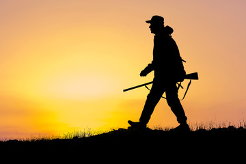 Hunter with a german drathaar and spaniel, pigeon hunting with dogs