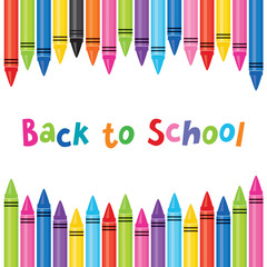 Vector Back to School banner template with frame of colorful oil pastel crayons. Square format with copy space for ads, promotions for website, flyer, social media, newsletter, school poster. - 280092898