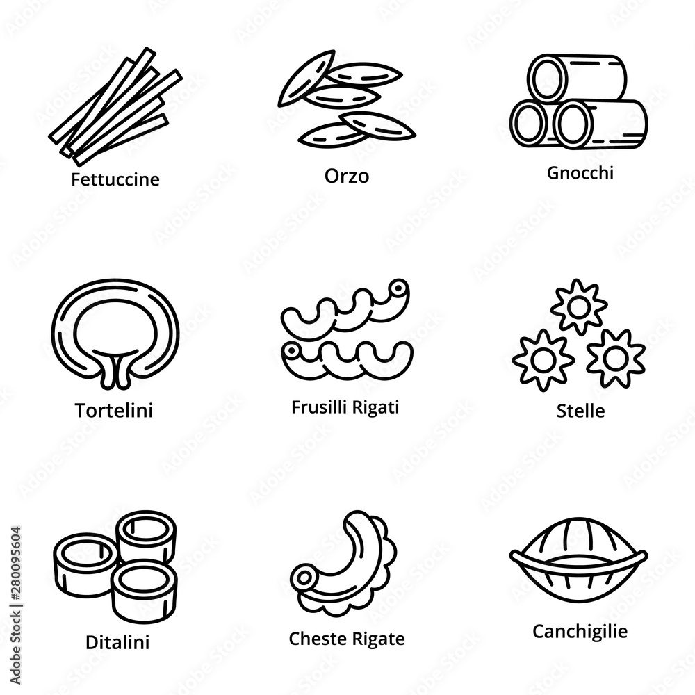 Poster pasta icon set. outline set of 9 pasta vector icons for web design isolated on white background