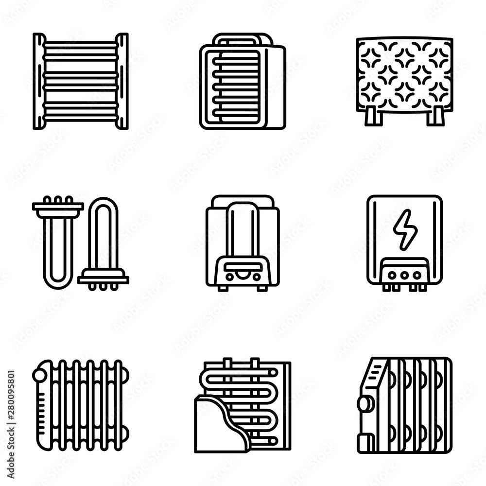Poster heater icon set. outline set of 9 heater vector icons for web design isolated on white background