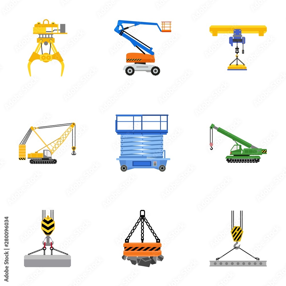 Aufkleber lift machine icon set. flat set of 9 lift machine vector icons for web design isolated on white back