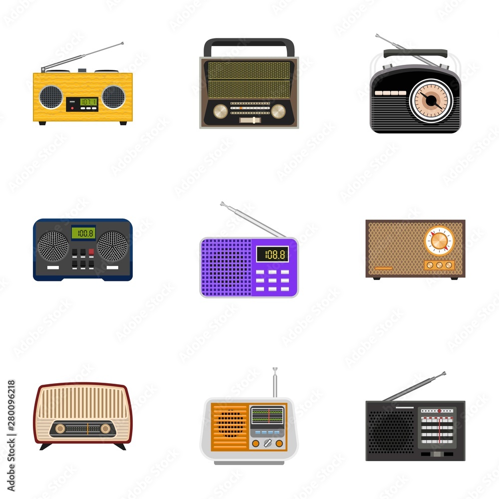 Poster radio icon set. flat set of 9 radio vector icons for web design isolated on white background