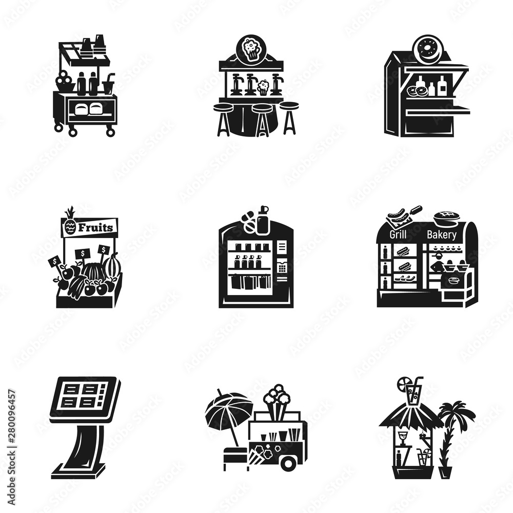 Poster food kiosk icon set. simple set of 9 food kiosk vector icons for web design isolated on white backgr